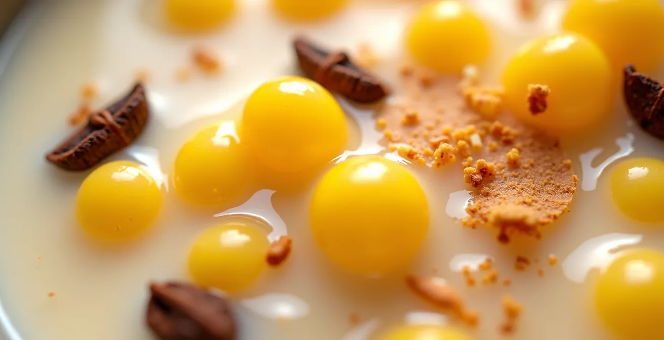 Detalle macro del chacá dominicano mostrando granos de maíz con canela y clavo