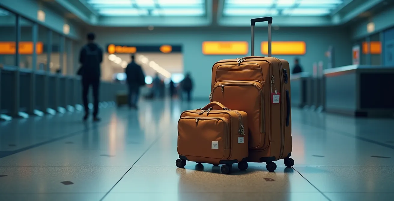 Bolsa de viaje para kitesurf junto a maletas en zona de facturación del aeropuerto