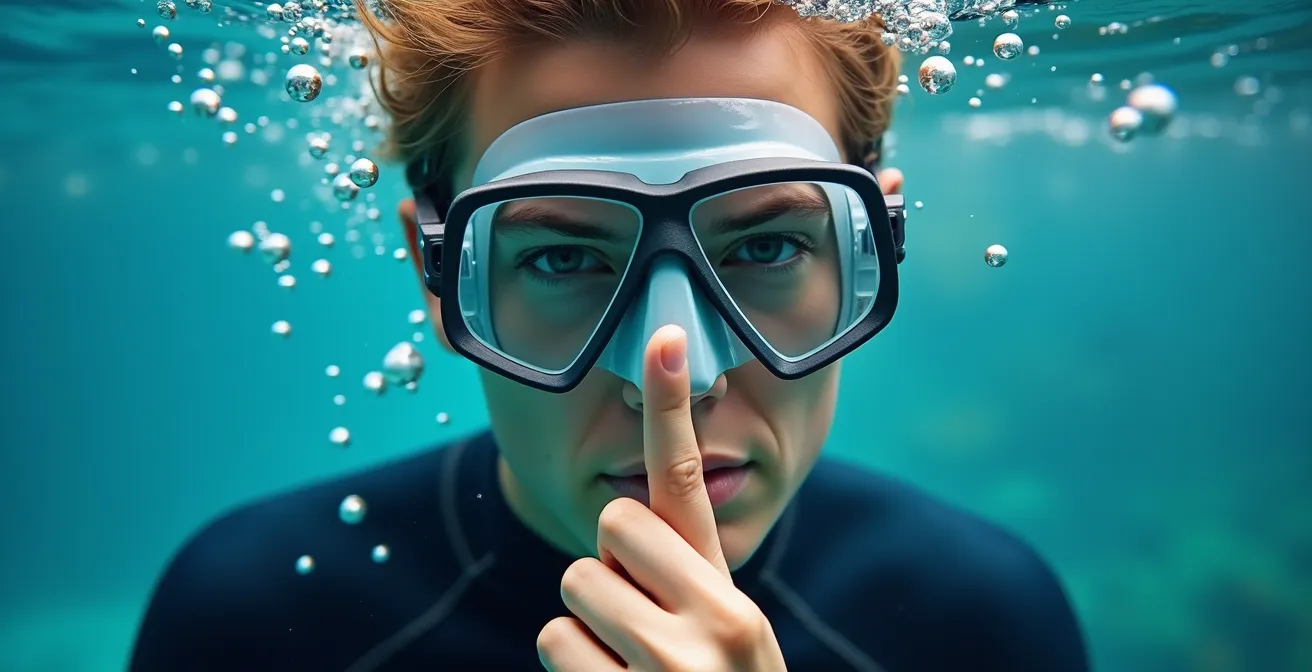 Demostración visual de técnica de compensación de oídos bajo el agua