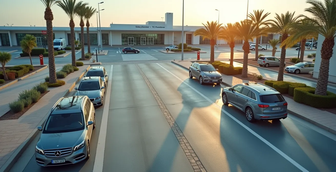 Vista panorámica de zona designada para VTC alejada de la terminal principal del aeropuerto